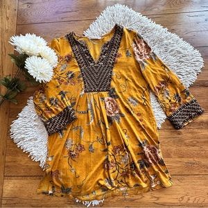 Soft Surroundings Etana Mustard Floral Embroidered Tunic Medium